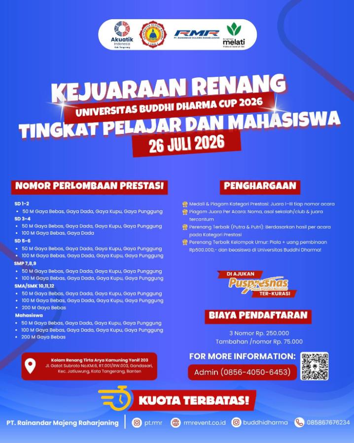 KEJUARAAN RENANG TINGKAT PELAJAR & MAHASISWA UNIVERSITAS BUDDHI DHARMA CUP 2026